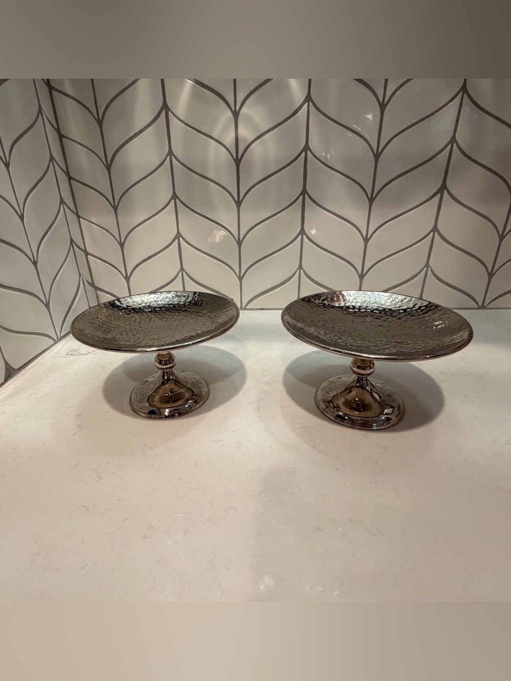 Set of 2 Hammered Pedestals - for Pillar candles or decorative items